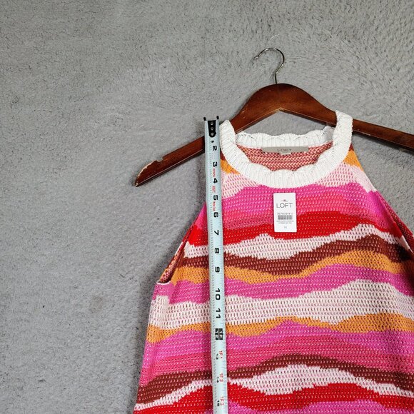 Loft Maxi Sweater Dress Women M Pink Multi Striped Knit Halter Neck Boho NWT - Picture 8 of 9